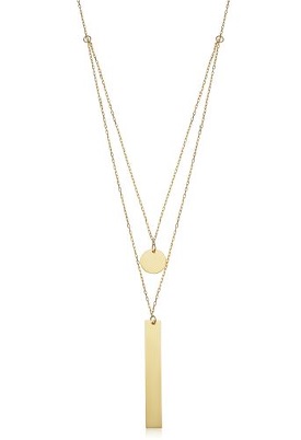 Adjustable Bar & Disc Layered Fashion Pendant in 14k Yellow Gold